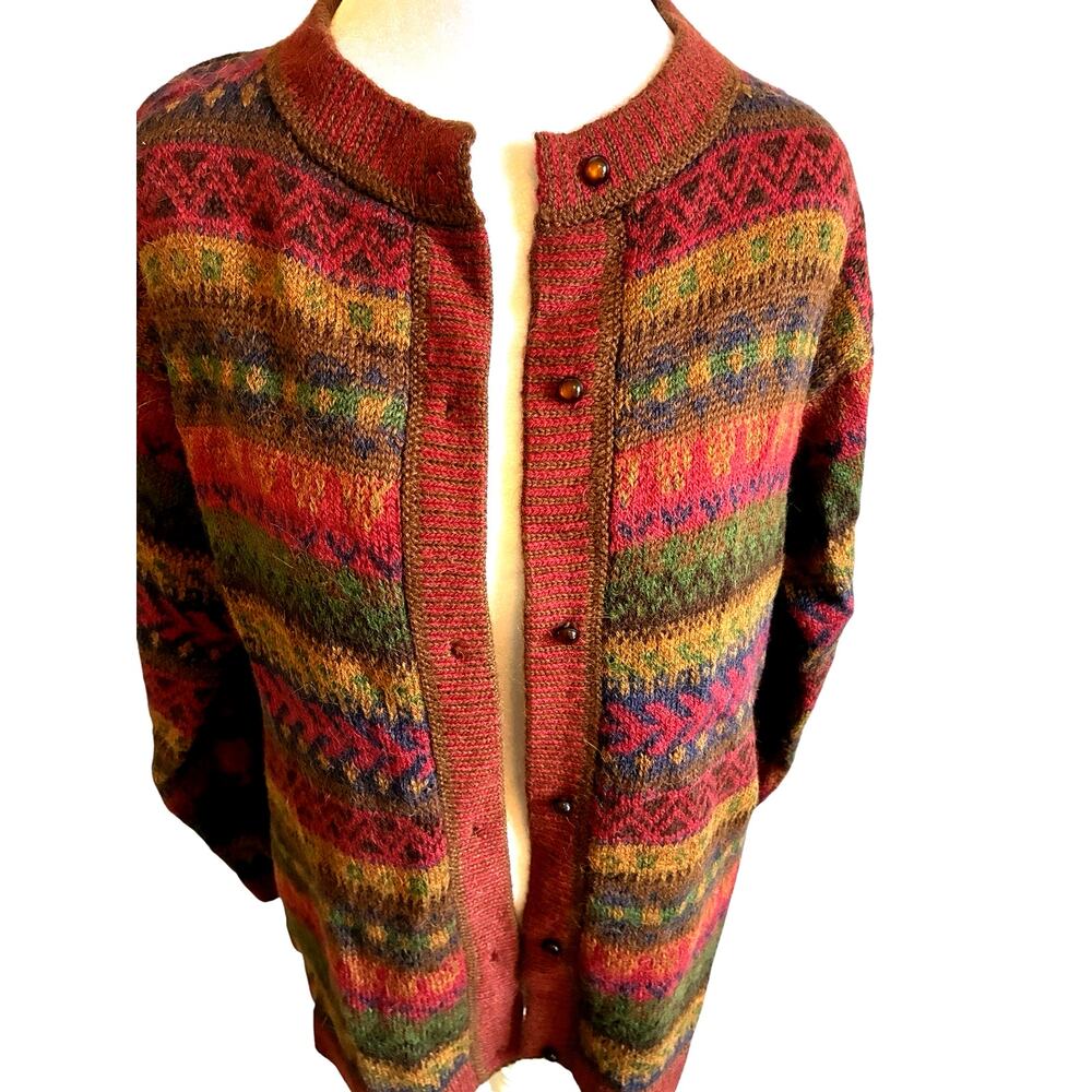NEW VTG 100% Alpaca Knit Cardigan L Purple Earthy Boho Granola Registry 48981